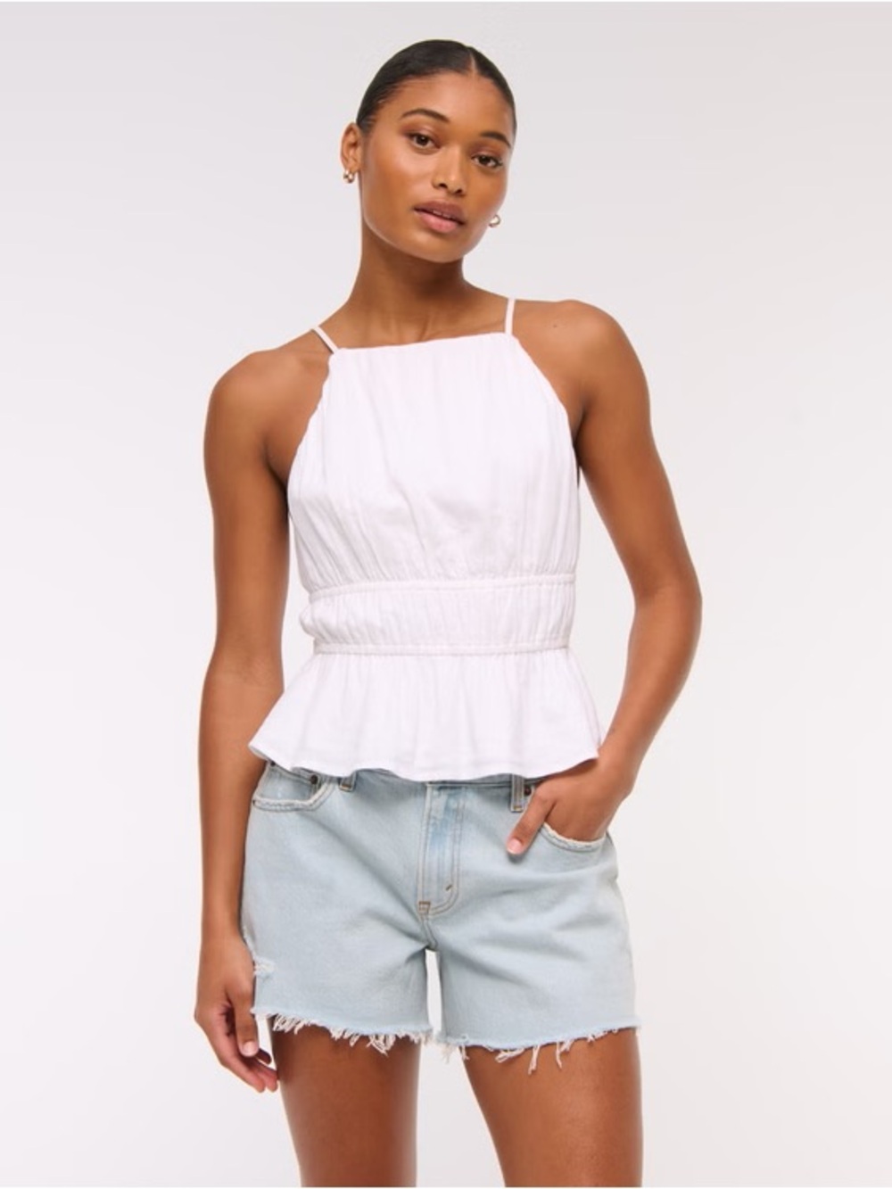 Abercrombie & Fitch White Smocked Halterneck Top Size Large